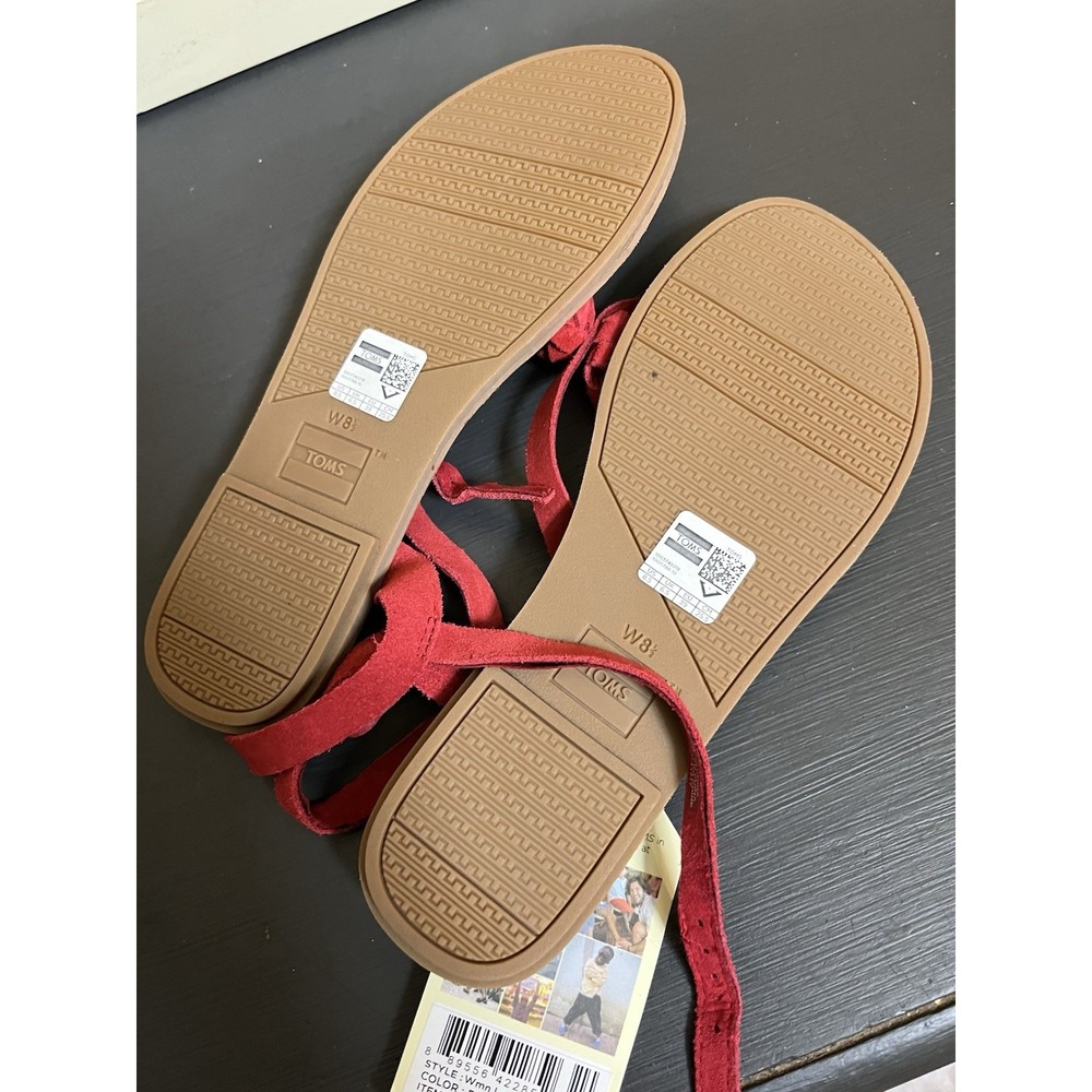 Toms‎ Women's Red Suede Lexie Sandal Slingback Strappy Sandals 8.5 - Picture 3 of 5